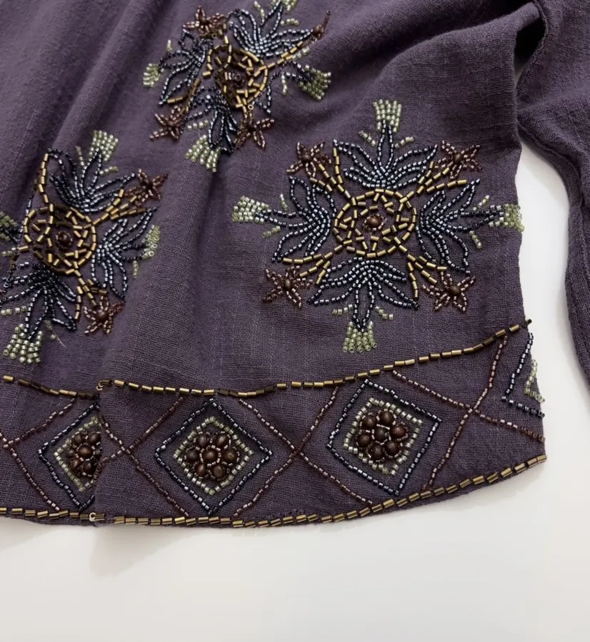 Deep Purple Embroidered Collared Jacket in Purple, product view 17