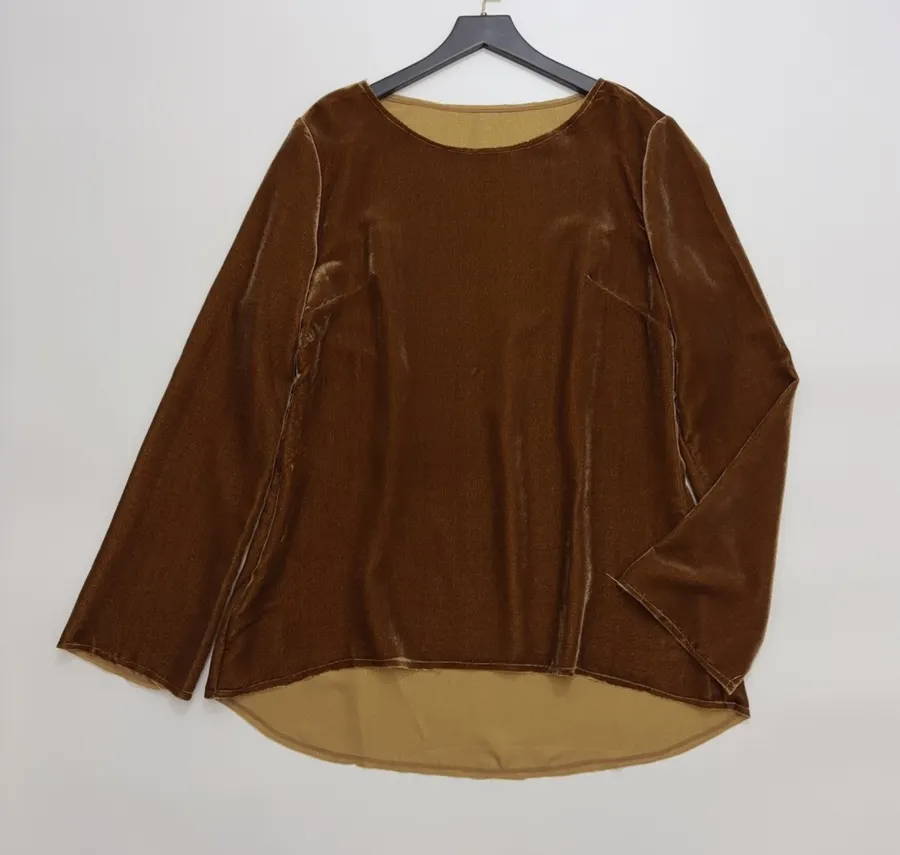 Caramel Velvet Crew-Neck Long-Sleeve Top in Caramel, product view 01