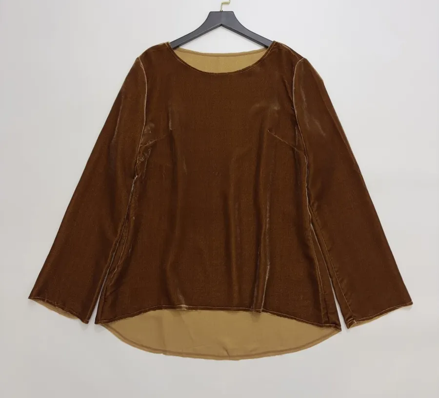 Caramel Velvet Crew-Neck Long-Sleeve Top in Caramel, product view 02