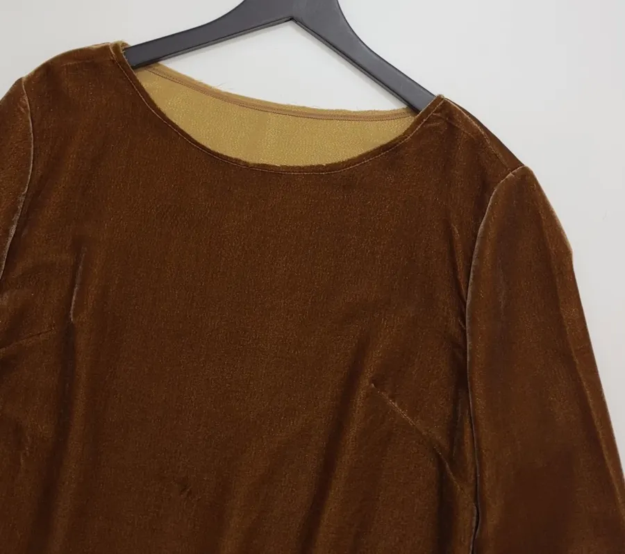 Caramel Velvet Crew-Neck Long-Sleeve Top in Caramel, product view 03