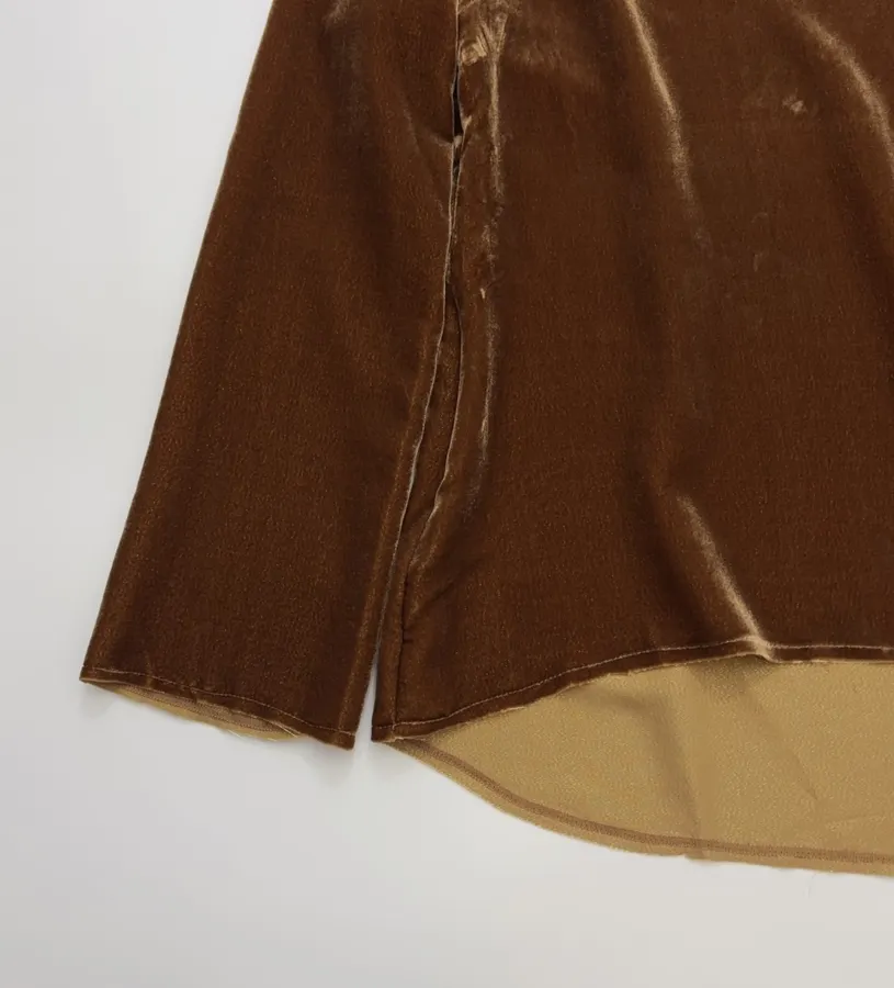Caramel Velvet Crew-Neck Long-Sleeve Top in Caramel, product view 09