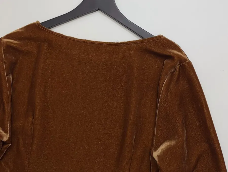 Caramel Velvet Crew-Neck Long-Sleeve Top in Caramel, product view 15