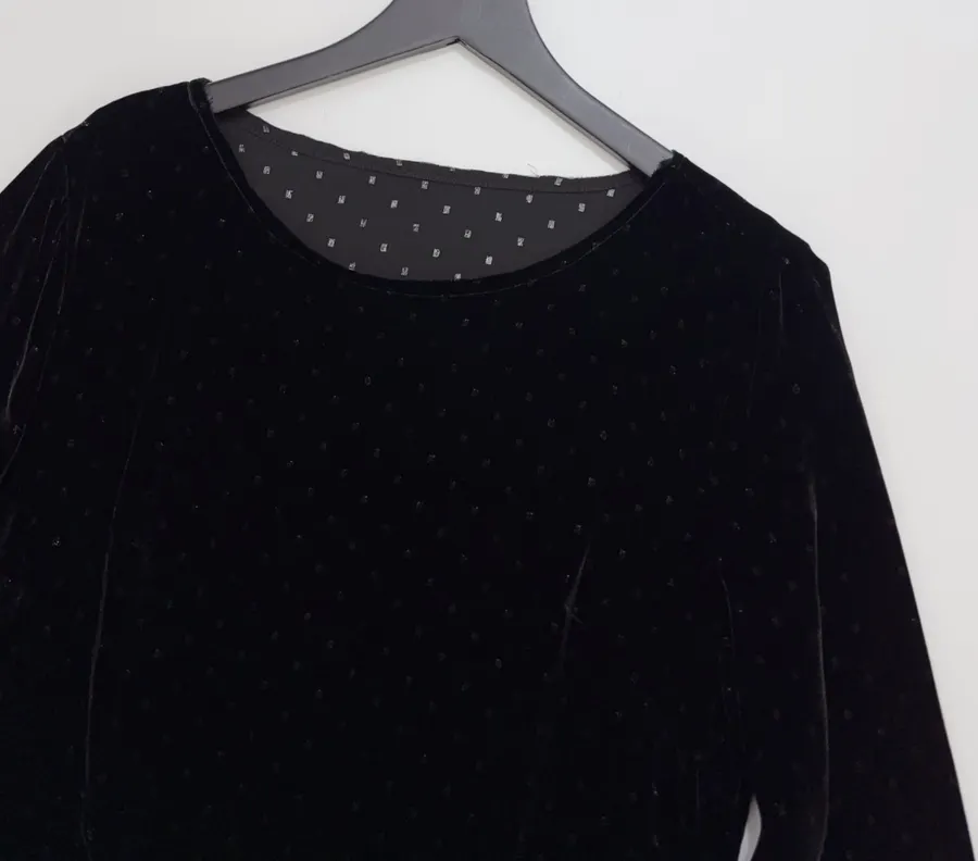 Retro Black Mulberry Silk Polka-dot Velvet Shirt in Black, product view 02