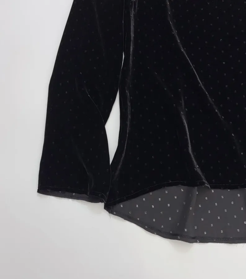 Retro Black Mulberry Silk Polka-dot Velvet Shirt in Black, product view 07