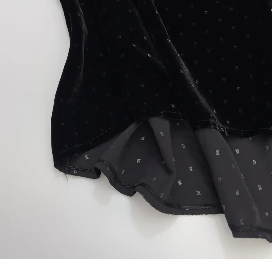 Retro Black Mulberry Silk Polka-dot Velvet Shirt in Black, product view 09
