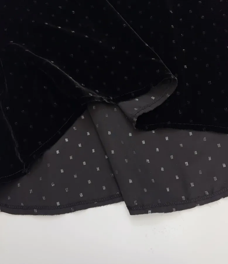 Retro Black Mulberry Silk Polka-dot Velvet Shirt in Black, product view 10