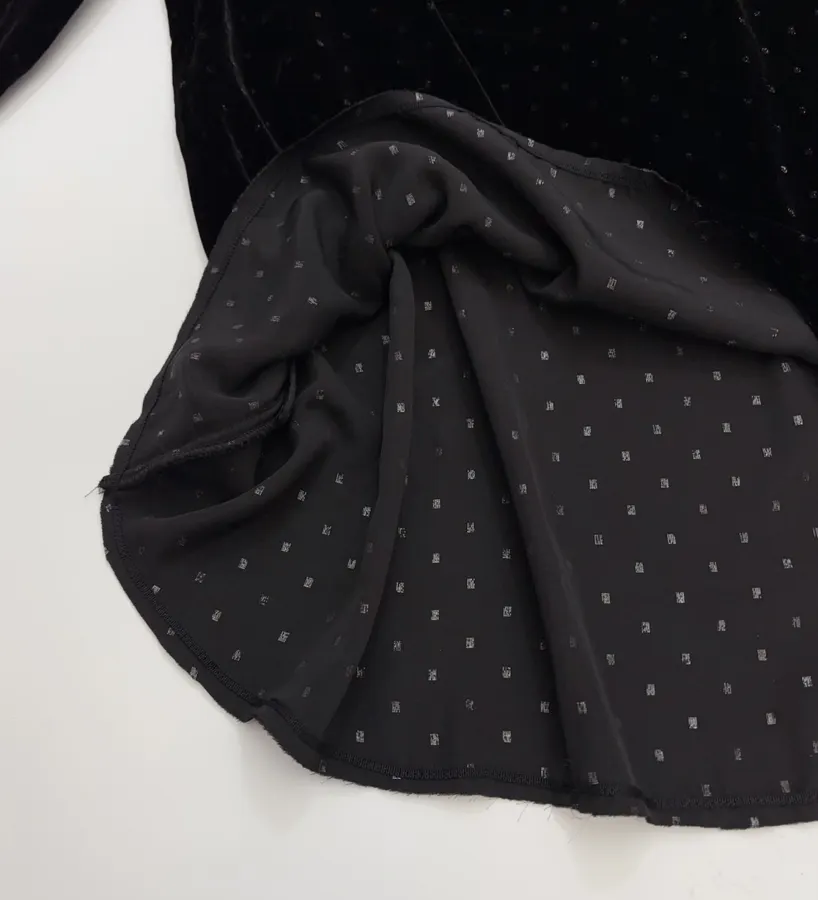 Retro Black Mulberry Silk Polka-dot Velvet Shirt in Black, product view 11