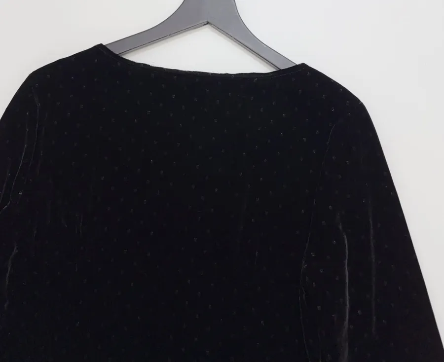 Retro Black Mulberry Silk Polka-dot Velvet Shirt in Black, product view 14