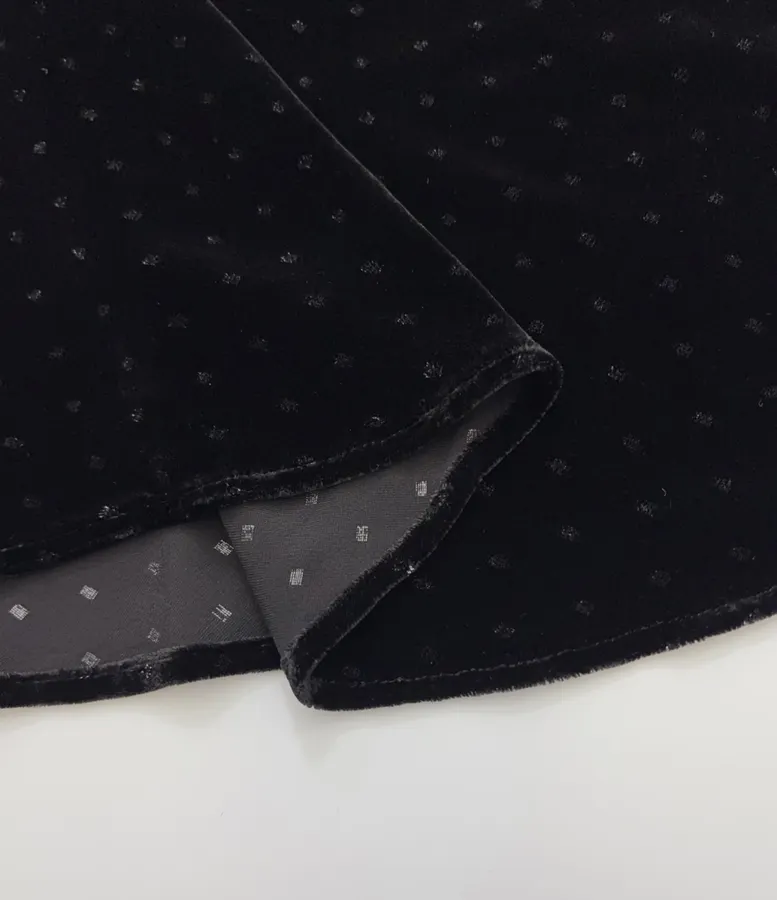 Retro Niche Black Mulberry Silk Polka-dot Velvet Elegant High-waisted Skirt in Black, product view 09