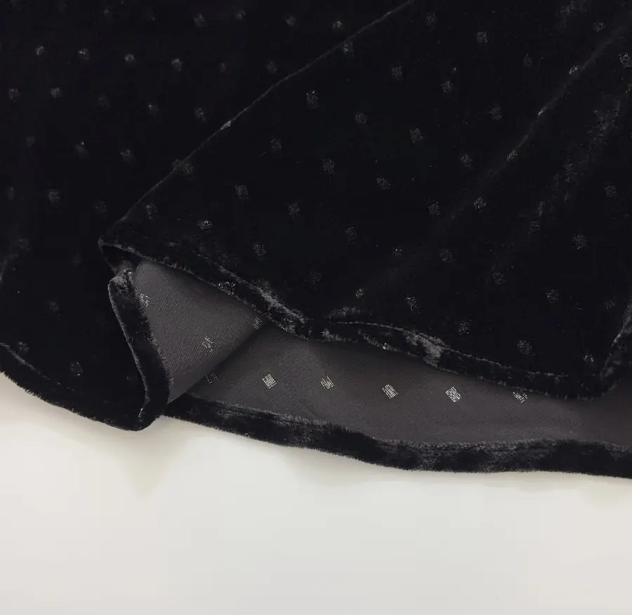 Retro Niche Black Mulberry Silk Polka-dot Velvet Elegant High-waisted Skirt in Black, product view 12