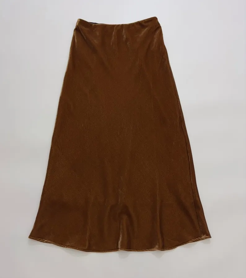 Caramel Velvet A-Line Midi Skirt in Caramel, product view 01