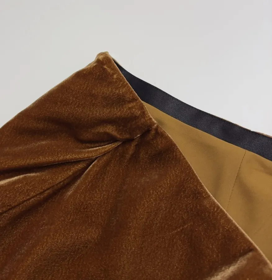 Caramel Velvet A-Line Midi Skirt in Caramel, product view 05