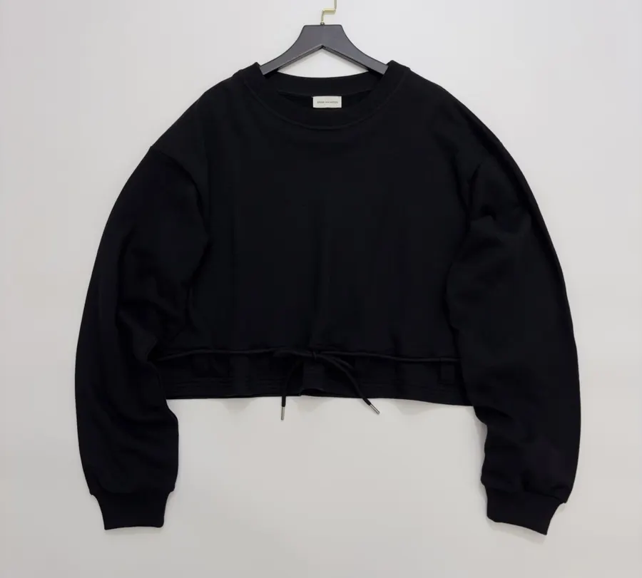 Black Drawstring-Hem Crew-Neck Sweatshirt in Black, product view 01