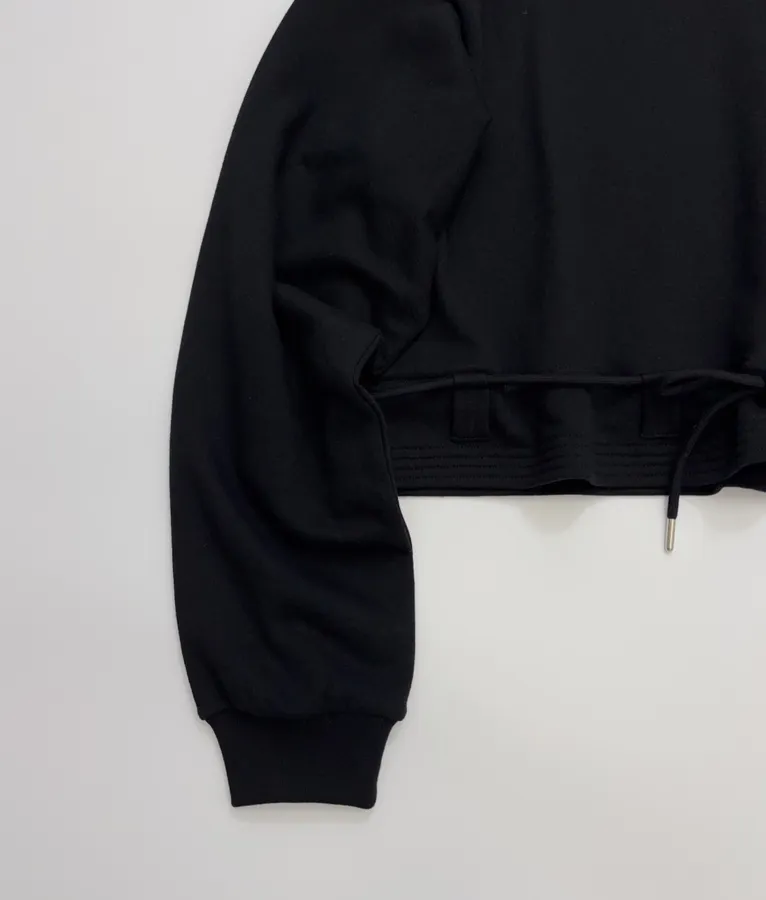 Black Drawstring-Hem Crew-Neck Sweatshirt in Black, product view 06