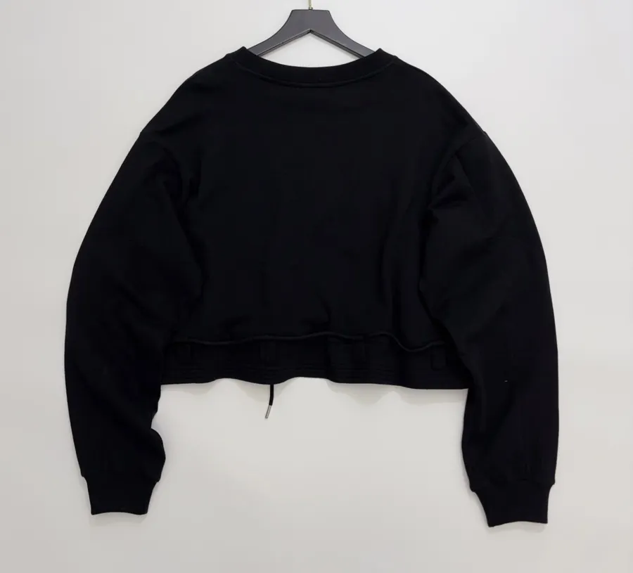 Black Drawstring-Hem Crew-Neck Sweatshirt in Black, product view 11