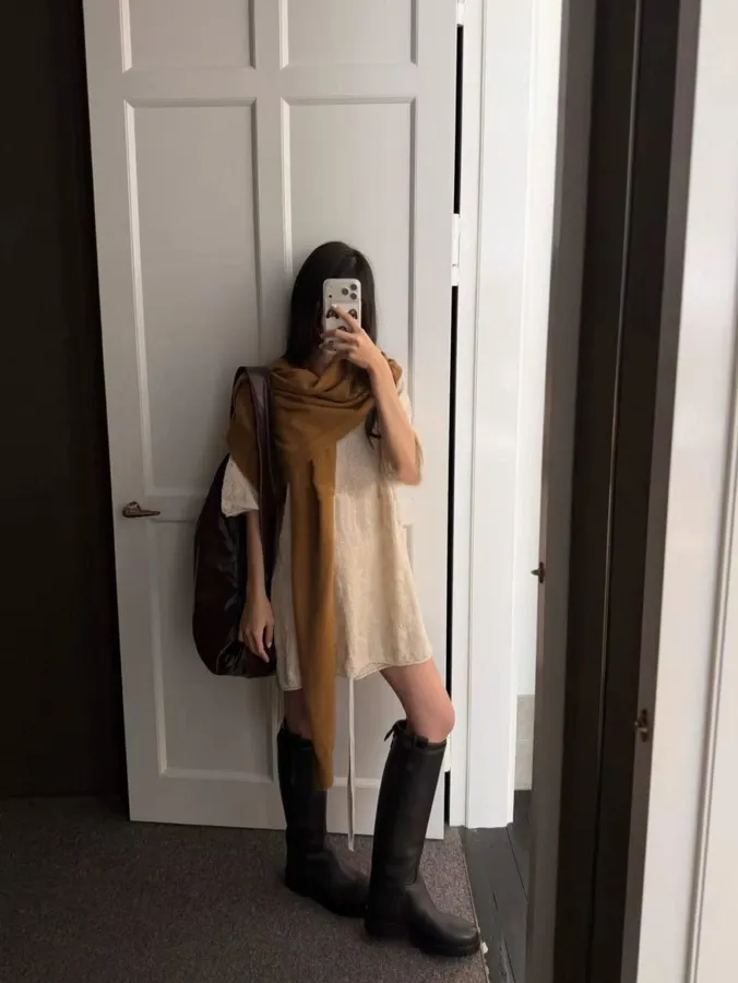 Solid Color Wool Shawl in Brown, product view 36