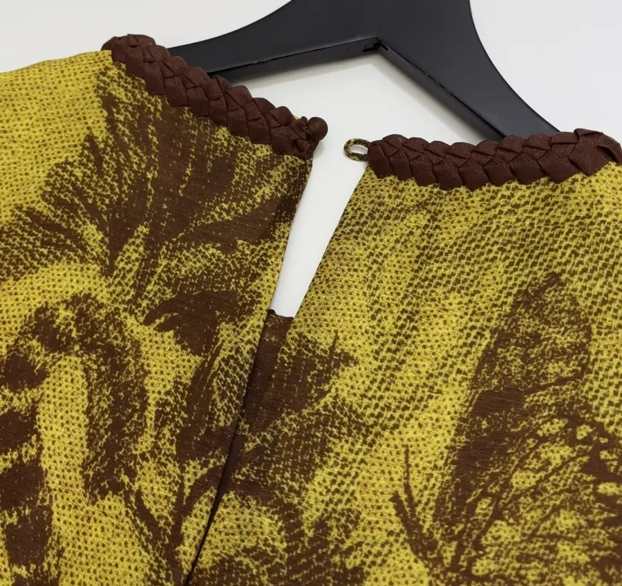 Sleeveless Straight-cut Short Dress Genuine Silk-Linen Weave Retro in Olive Green, product view 15