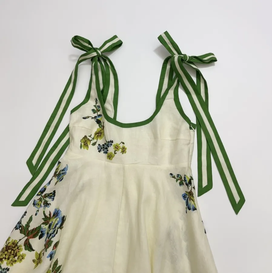 Ivory Floral Embroidered Tie-Strap Maxi Dress in Off-White, product view 02