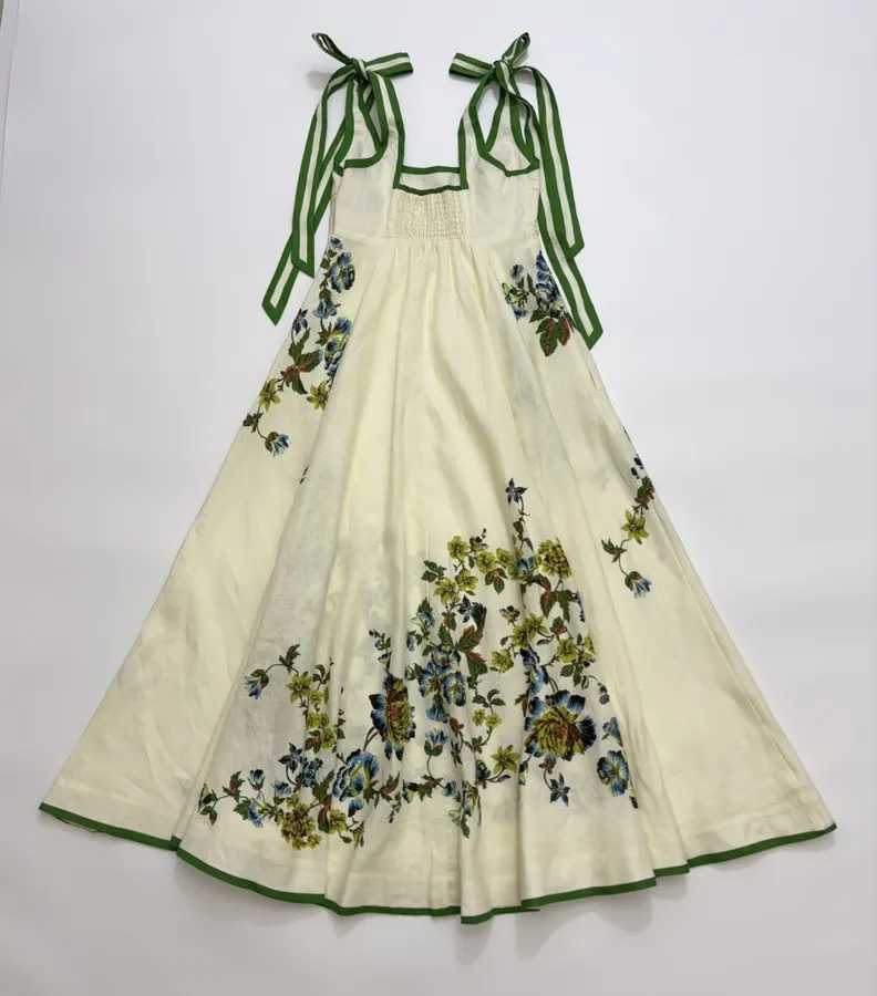 Ivory Floral Embroidered Tie-Strap Maxi Dress in Off-White, product view 17