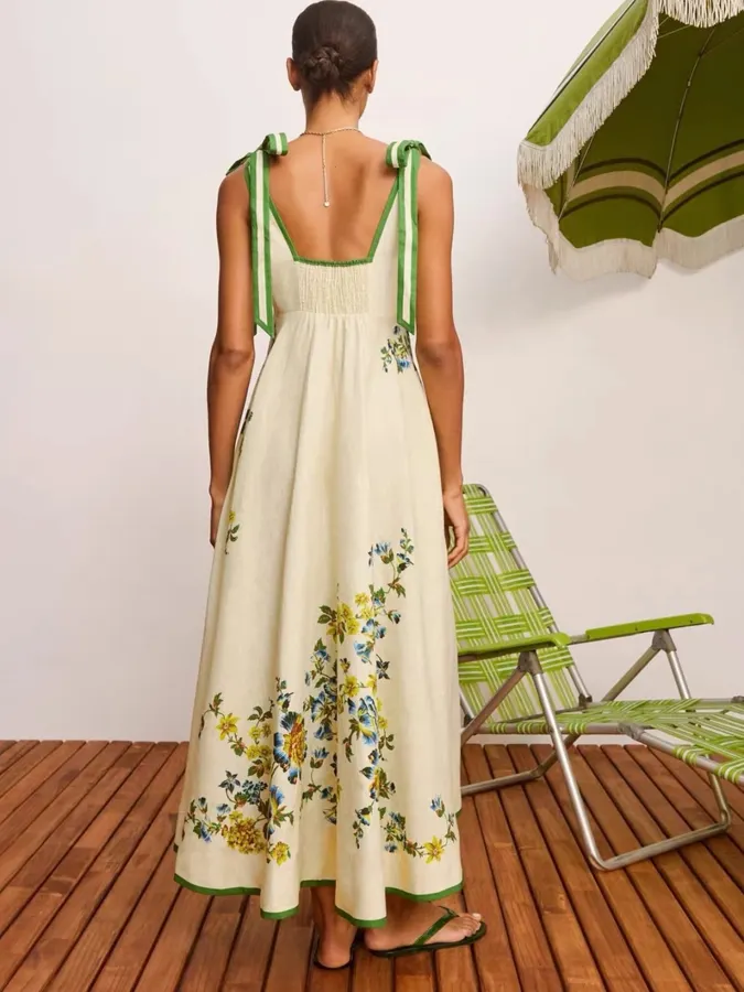 Ivory Floral Embroidered Tie-Strap Maxi Dress in Off-White, product view 22