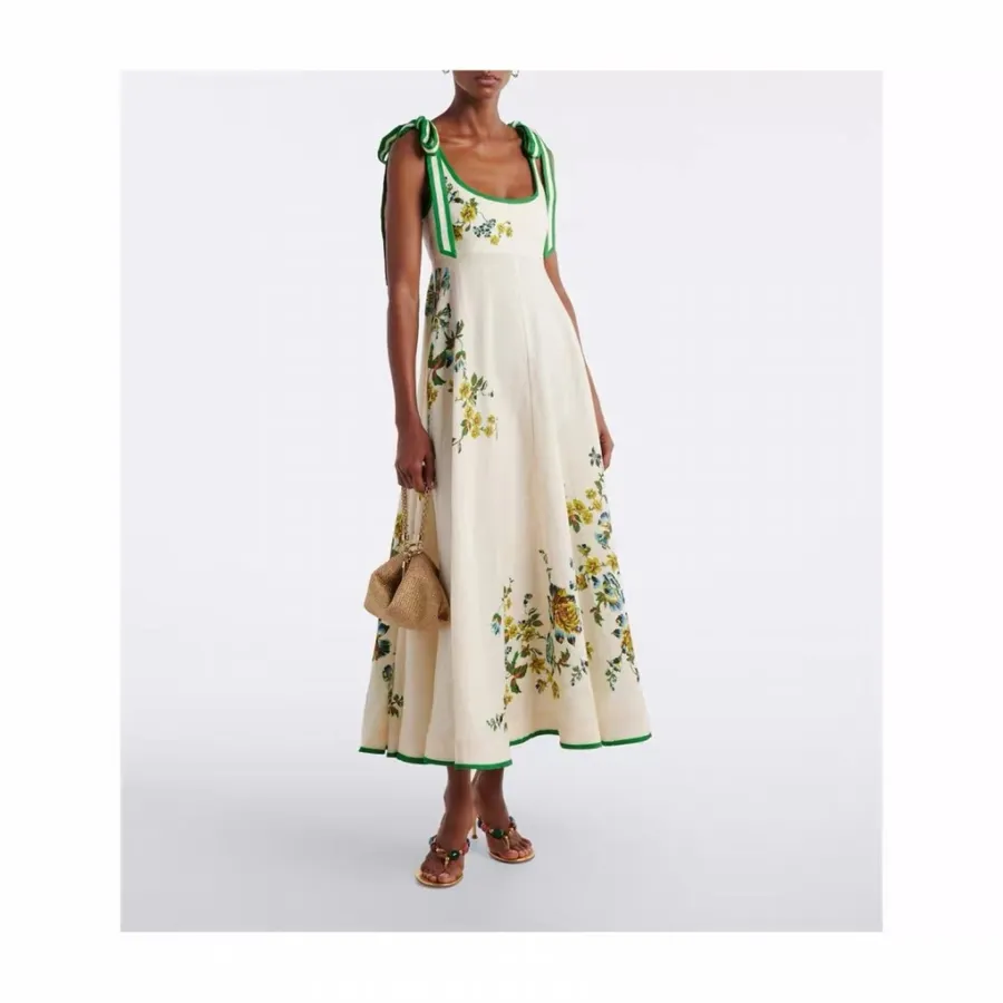 Ivory Floral Embroidered Tie-Strap Maxi Dress in Off-White, product view 23