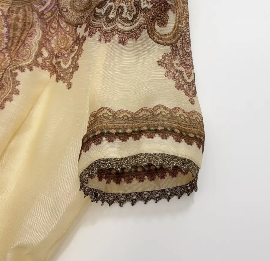 Cream Vintage Print Short-Sleeve Midi Dress in Apricot, product view 06
