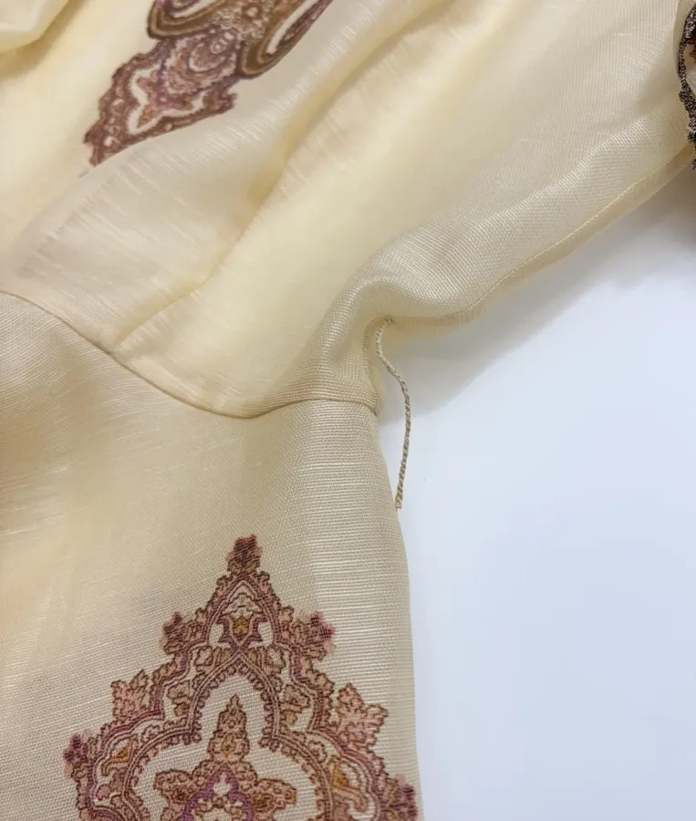 Cream Vintage Print Short-Sleeve Midi Dress in Apricot, product view 07