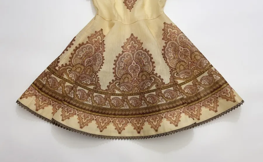Cream Vintage Print Short-Sleeve Midi Dress in Apricot, product view 08
