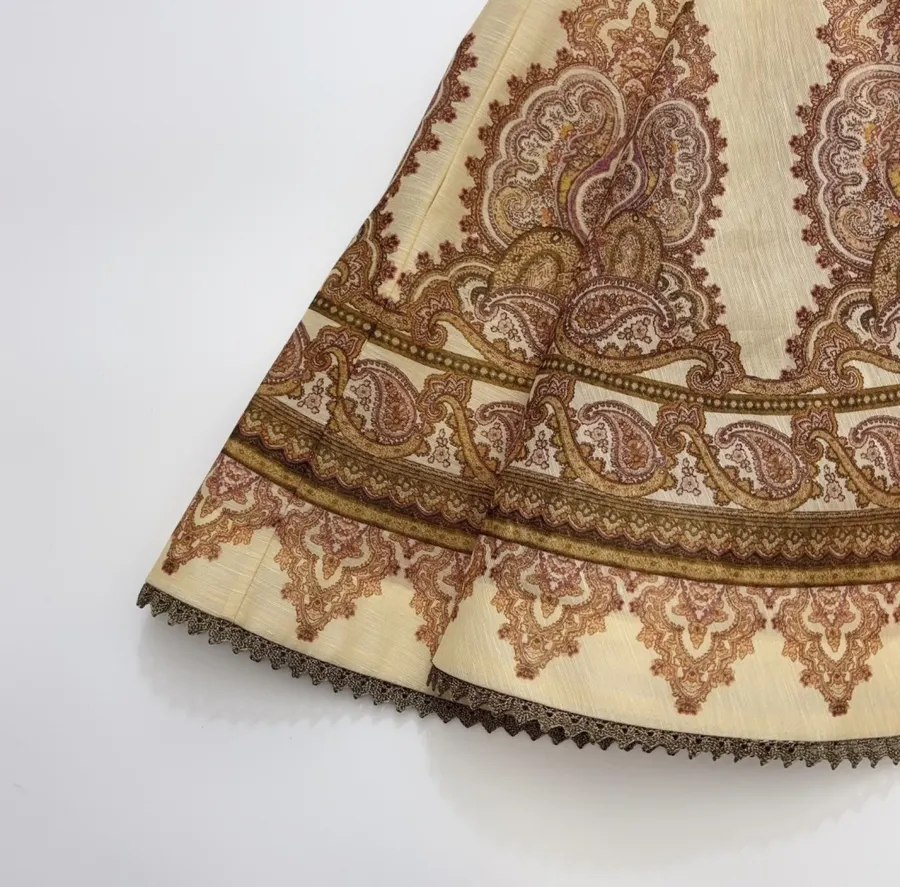 Cream Vintage Print Short-Sleeve Midi Dress in Apricot, product view 09