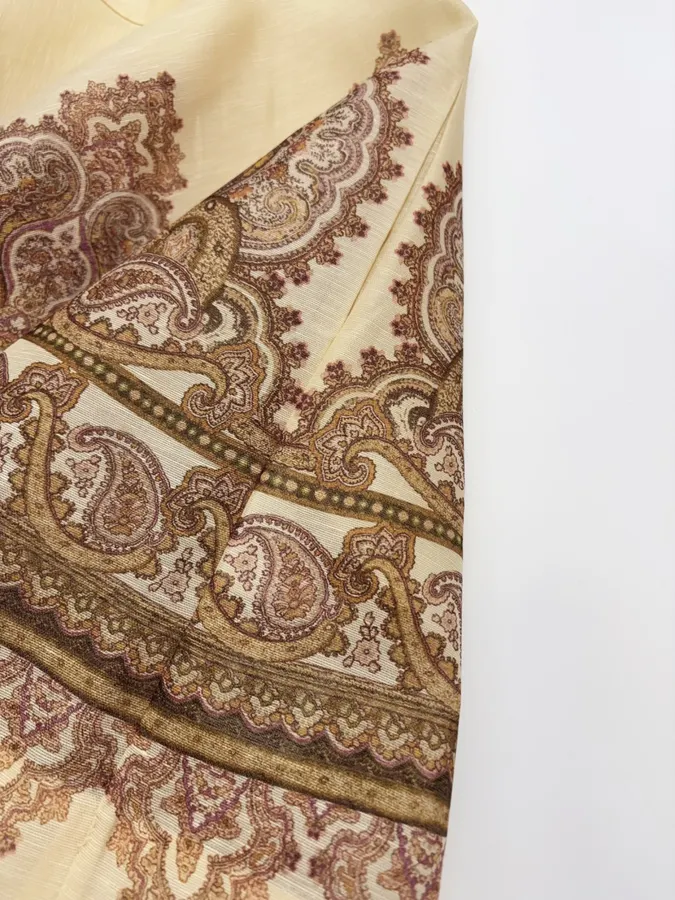 Cream Vintage Print Short-Sleeve Midi Dress in Apricot, product view 14