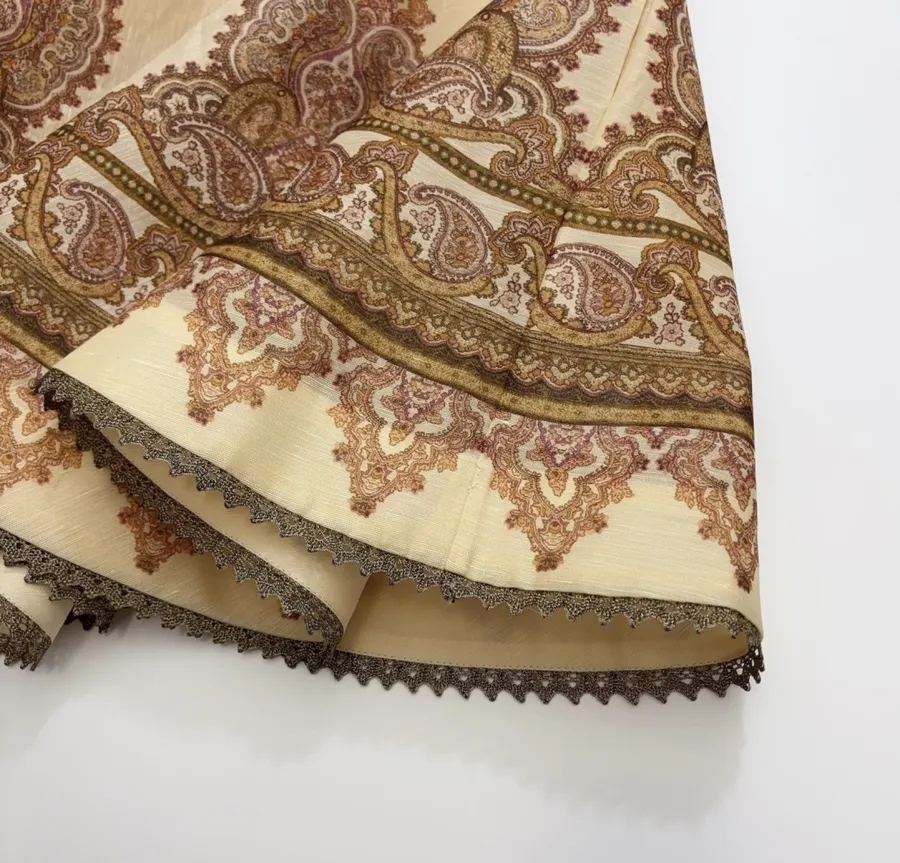 Cream Vintage Print Short-Sleeve Midi Dress in Apricot, product view 15