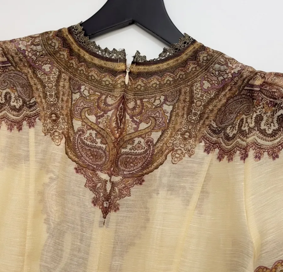 Cream Vintage Print Short-Sleeve Midi Dress in Apricot, product view 19