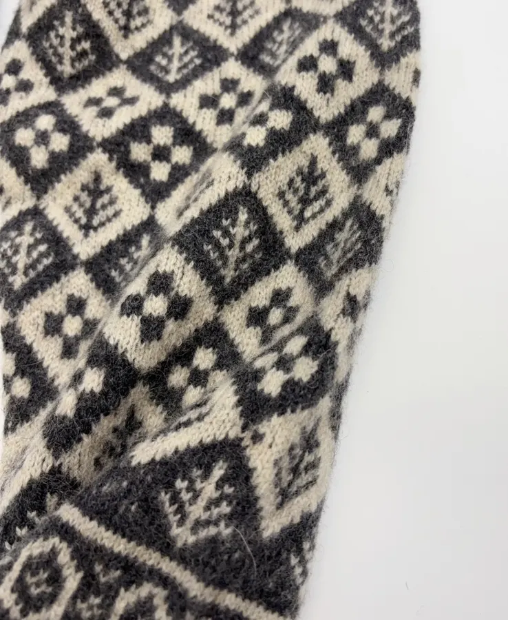 Tree Jacquard Crew-Neck Wool Cardigan in Black and White, product view 06