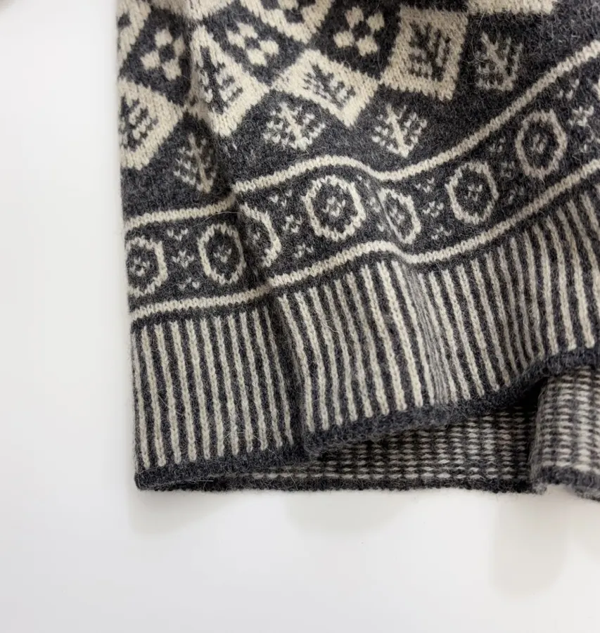 Tree Jacquard Crew-Neck Wool Cardigan in Black and White, product view 10