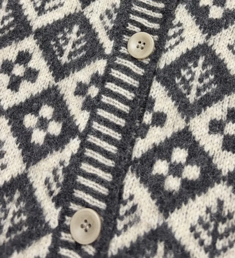 Tree Jacquard Crew-Neck Wool Cardigan in Black and White, product view 12