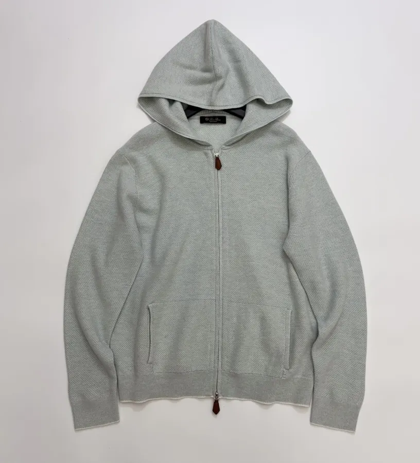 Light Grey Hooded Zip-Up Knit Cardigan in Light Gray, product view 01