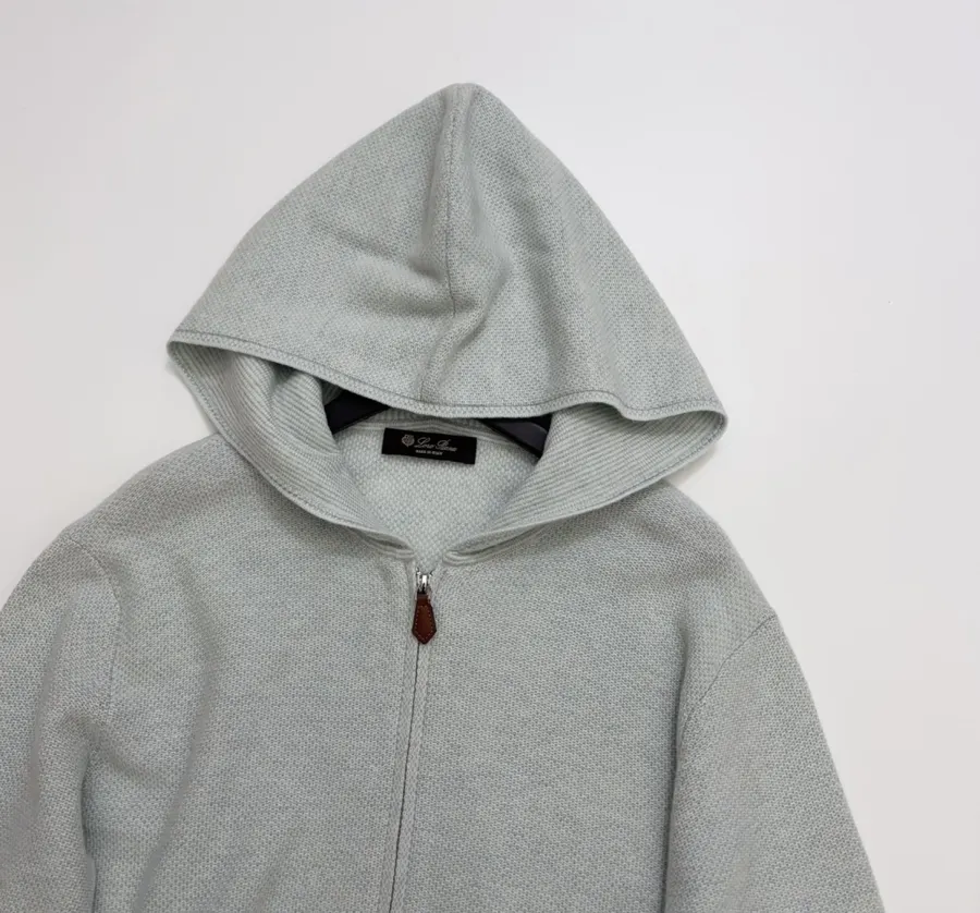 Light Grey Hooded Zip-Up Knit Cardigan in Light Gray, product view 02