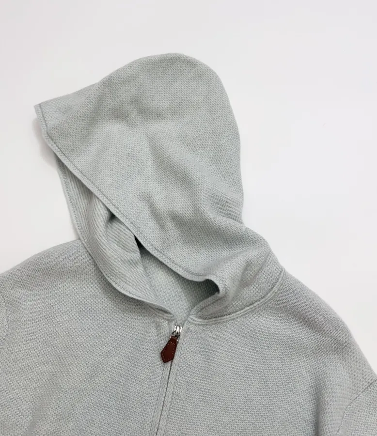 Light Grey Hooded Zip-Up Knit Cardigan in Light Gray, product view 04
