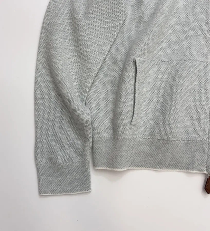 Light Grey Hooded Zip-Up Knit Cardigan in Light Gray, product view 10