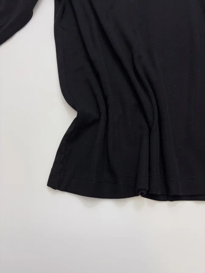 Sleeve-cuffed Beaded Patchwork Crew-neck Long-sleeve T-shirt Top in Black, product view 08