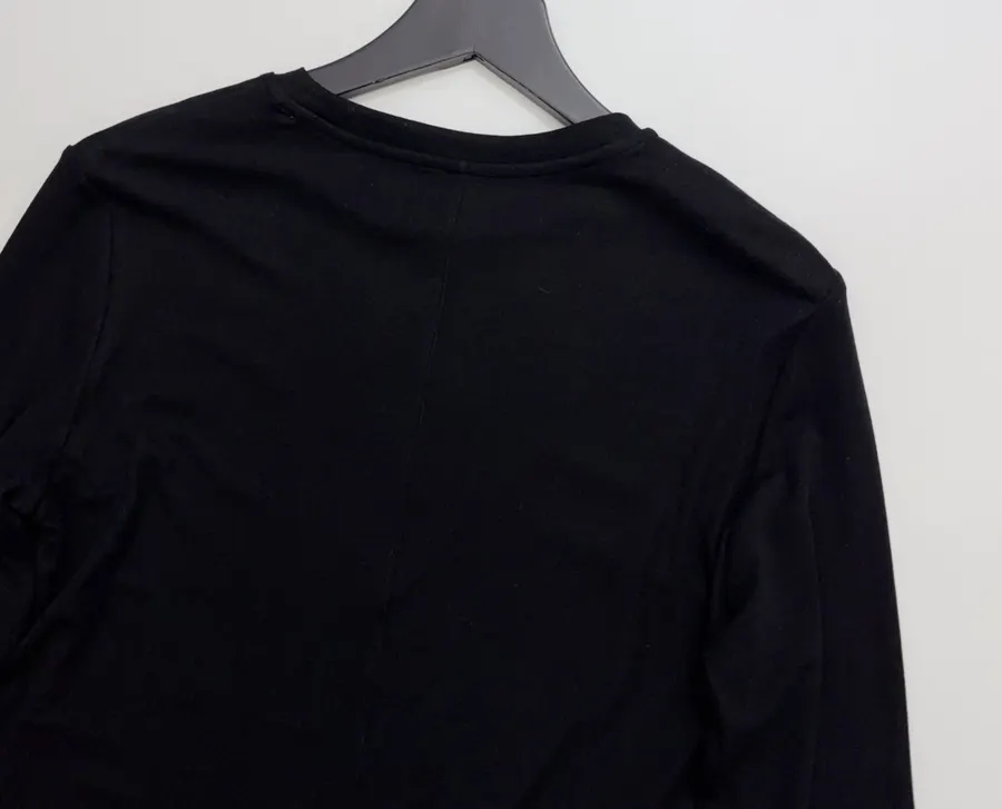 Sleeve-cuffed Beaded Patchwork Crew-neck Long-sleeve T-shirt Top in Black, product view 12