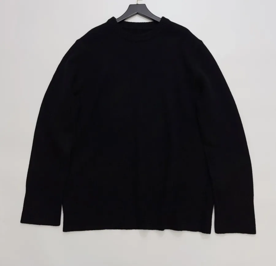 Black Essential Crew-Neck Knit Sweater in Black, product view 01