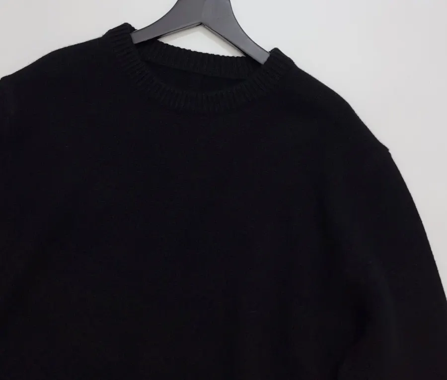 Black Essential Crew-Neck Knit Sweater in Black, product view 02