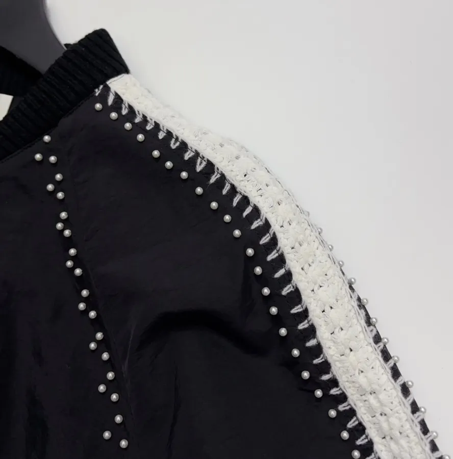 Black Contrast-Trim Stand-Collar Jacket in Black, product view 03