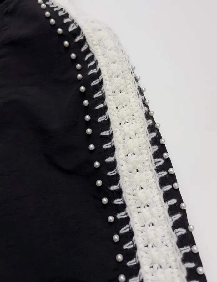 Black Contrast-Trim Stand-Collar Jacket in Black, product view 04