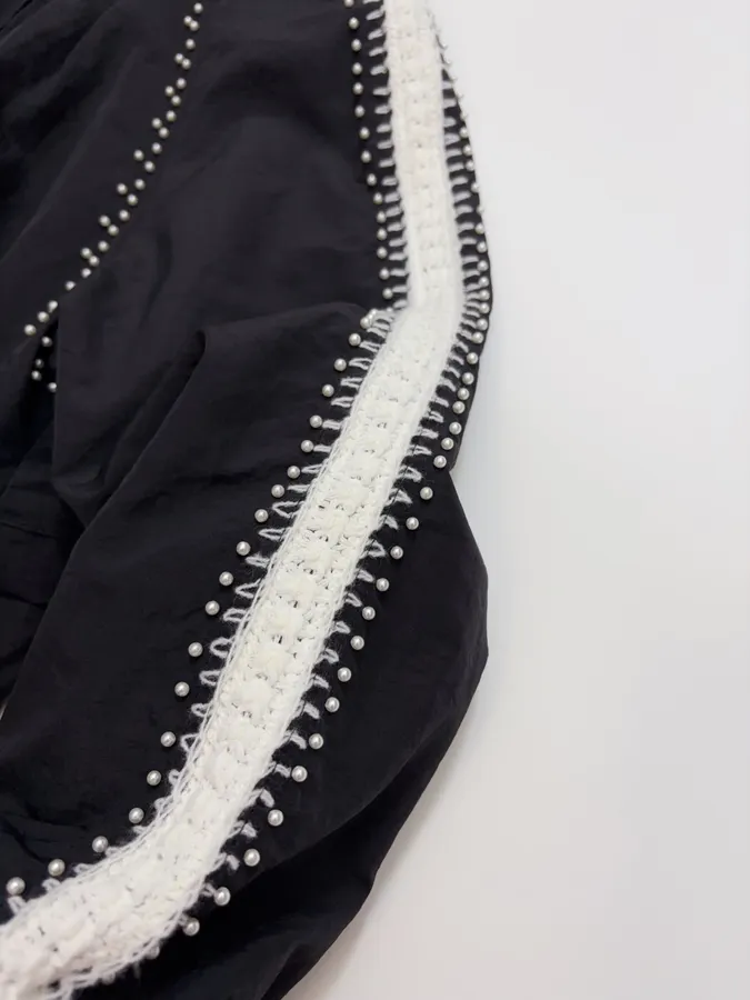 Black Contrast-Trim Stand-Collar Jacket in Black, product view 05