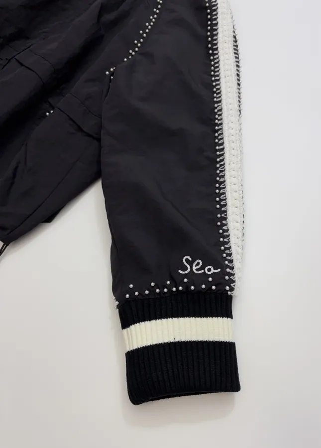 Black Contrast-Trim Stand-Collar Jacket in Black, product view 06