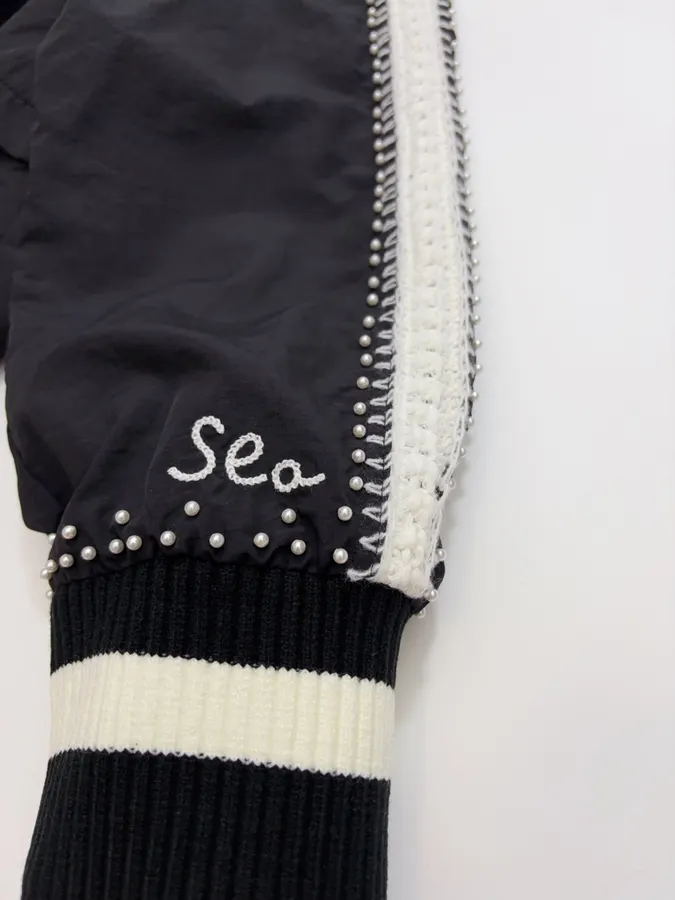 Black Contrast-Trim Stand-Collar Jacket in Black, product view 07