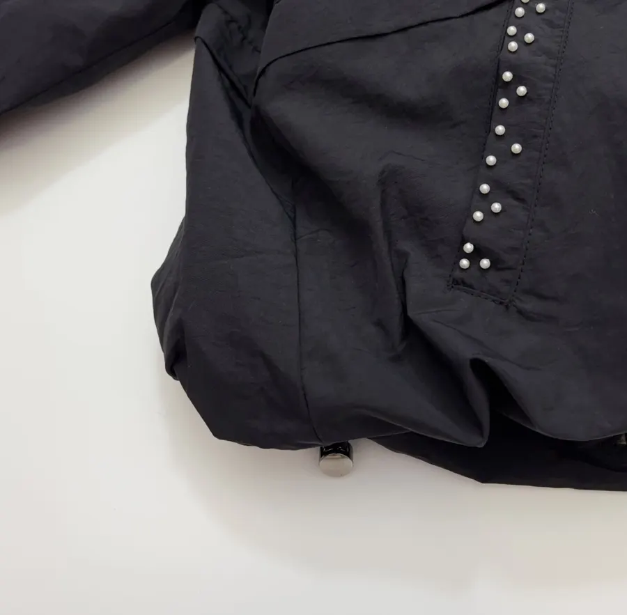 Black Contrast-Trim Stand-Collar Jacket in Black, product view 09