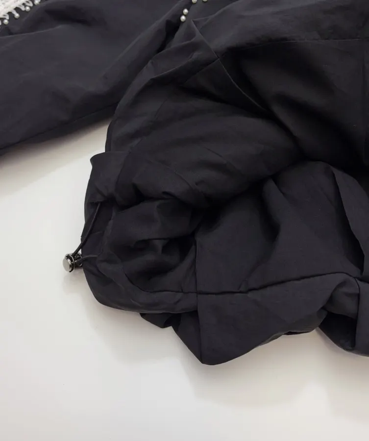 Black Contrast-Trim Stand-Collar Jacket in Black, product view 10